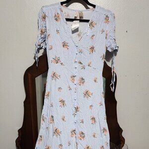 H&M VINTAGE BLUE FLORAL BUTTON DOWN DRESS Sz 8